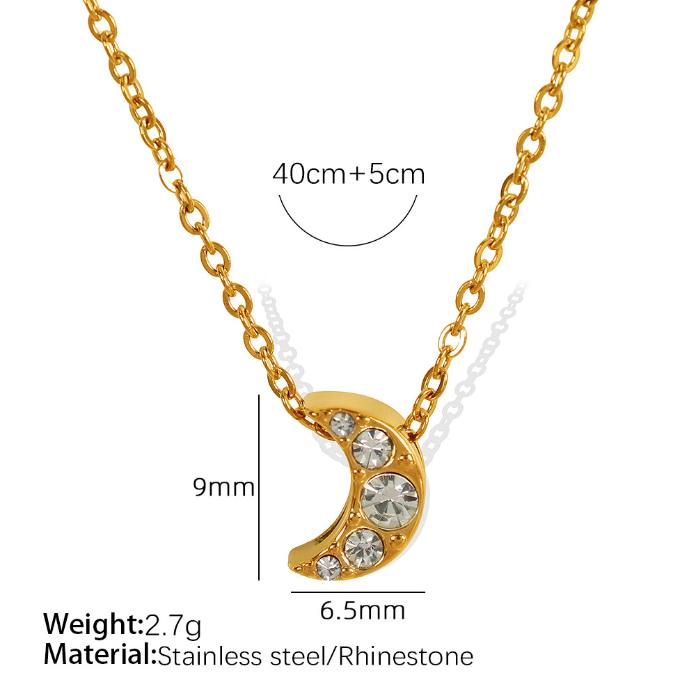 1 Piece Simple Series Moon Stainless Steel  Gold Color Rhinestone Women's Pendant Necklaces 